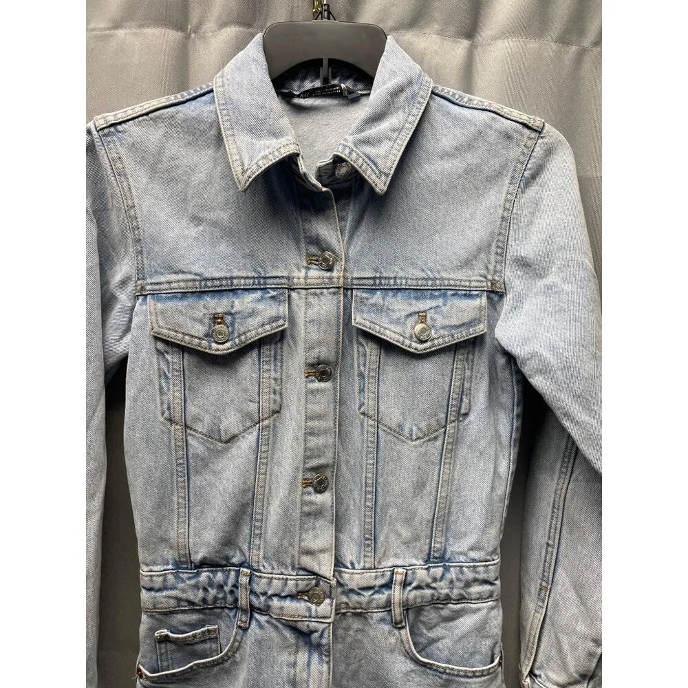 Zara Women's Light Blue Jean Overall Long Sleeve Shorts Size XS SKU 4108 - Image 2