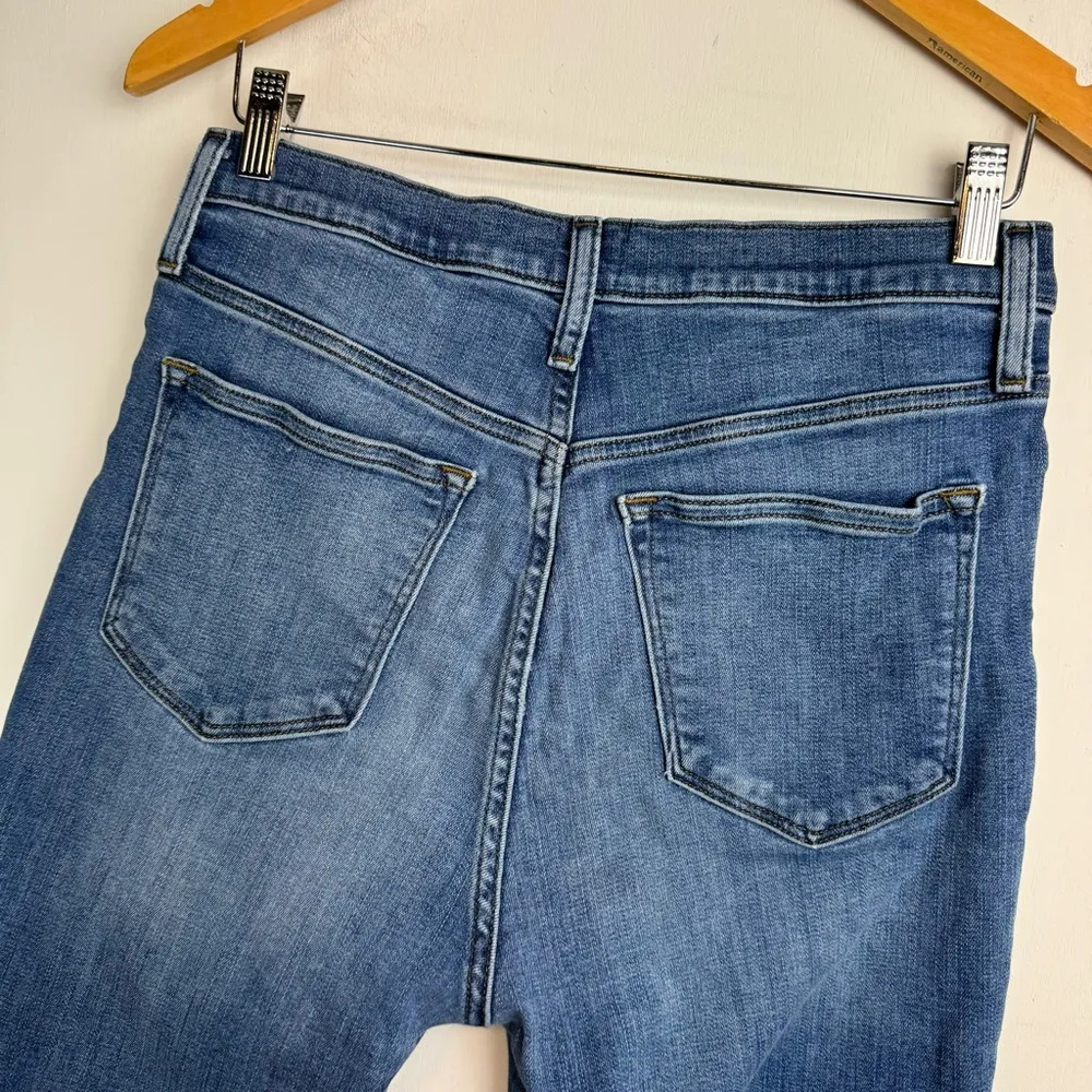 J. Crew High Rise Skinny Jeans Sz 29 Button Fly Stretch Medium Dark Wash Raw Hem - Image 13