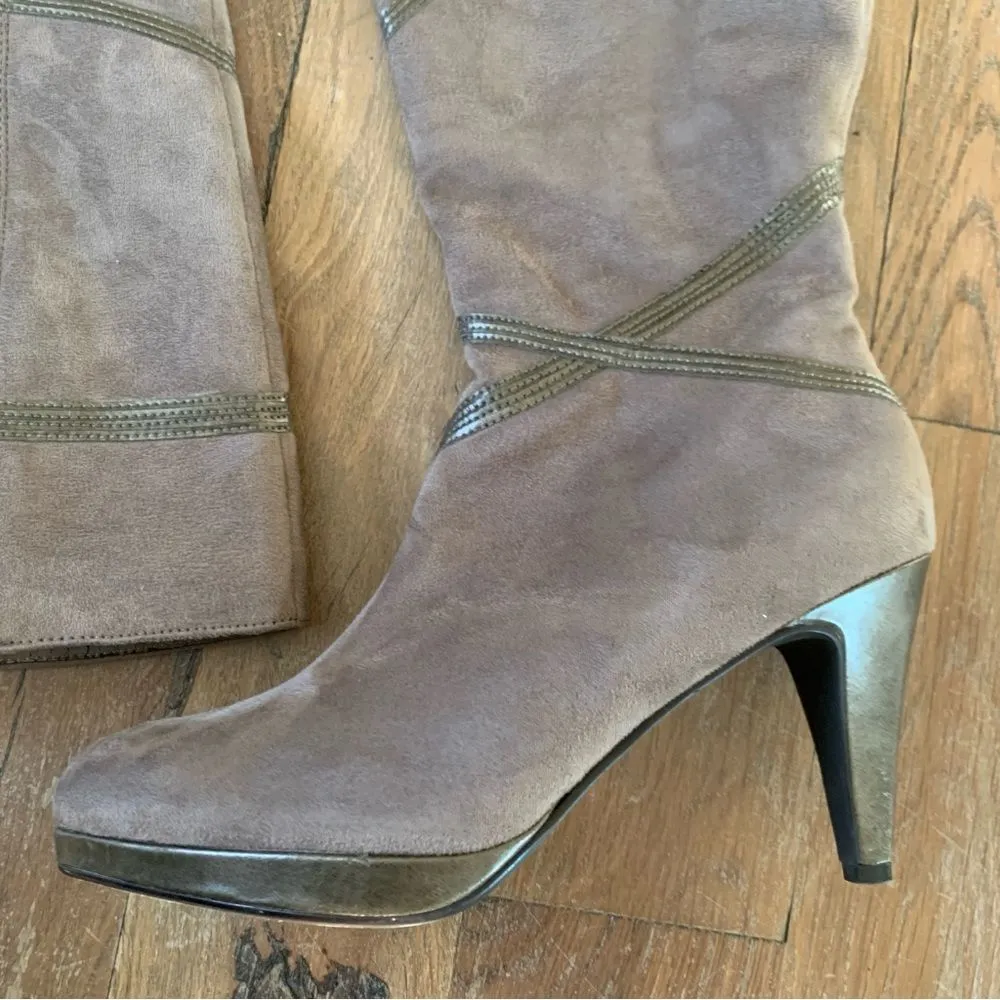 Impo Sport Grey Faux Suede Turner Tall Heeled Knee high Boots Size 8.5 - Image 3