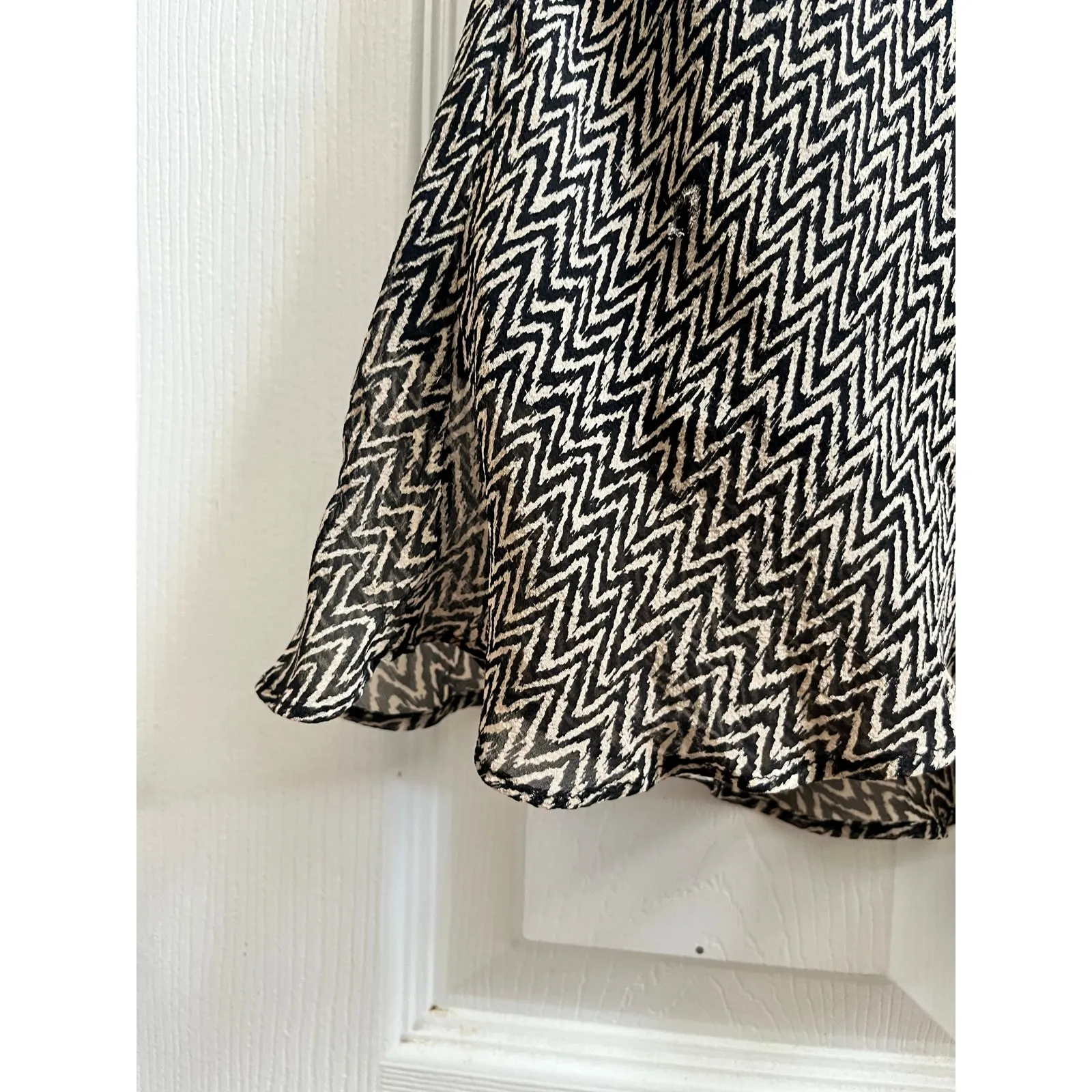 Y2K 90s Spenser Jeremy Silk Geometric Print Fully Lined Skirt Size 6/Small VTG Tan - Image 4