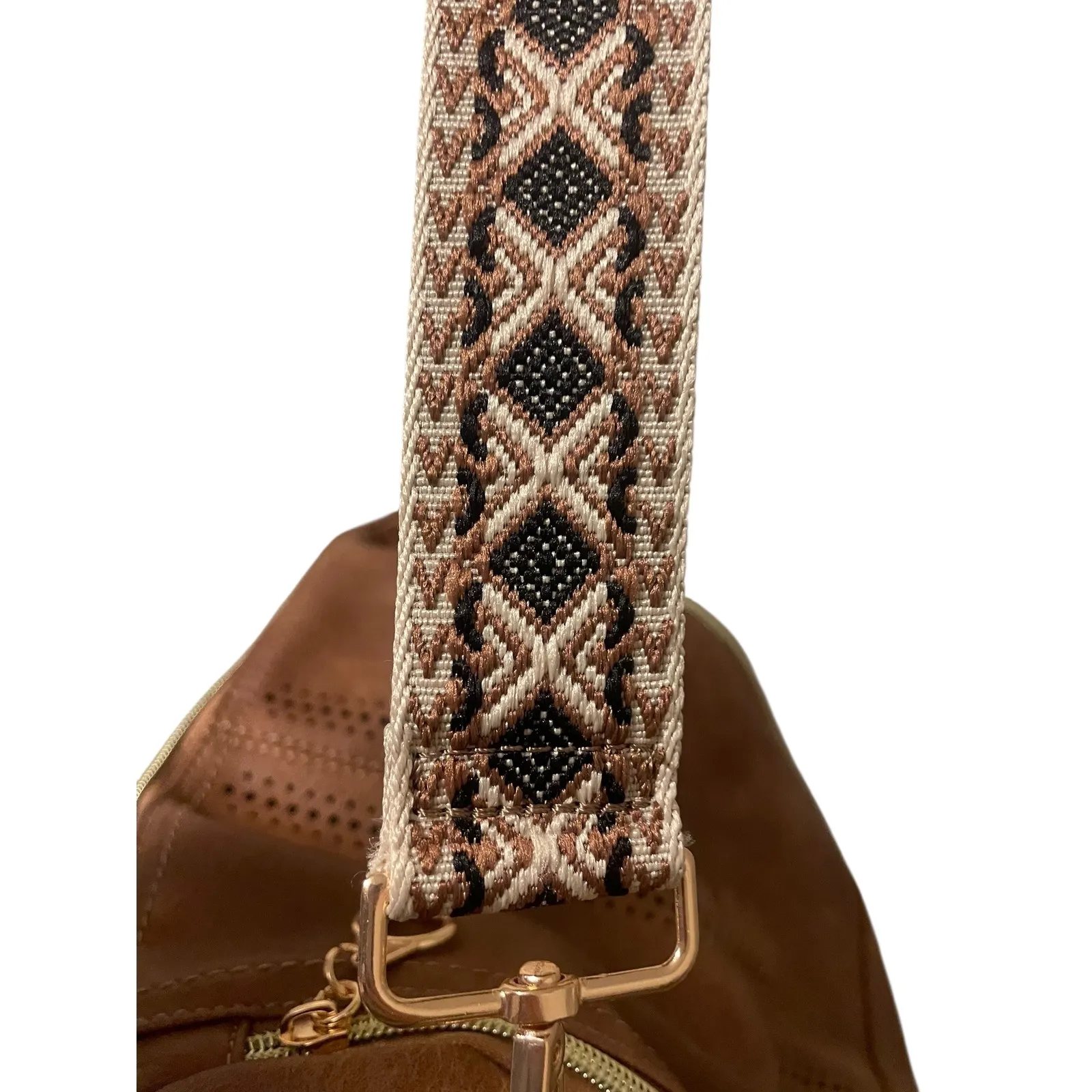 Convertible Cognac Vegan Leather Backpack Purse Set w Wristlet Boho Strap NWOT Brown - Image 9