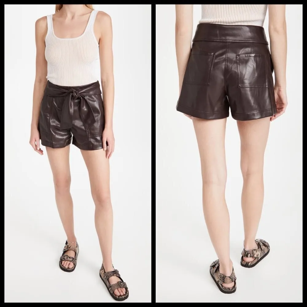 💕JONATHAN SIMKHAI💕 Mari Vegan Leather Tie Shorts Chocolate Dark Brown 8 NWT - Image 4