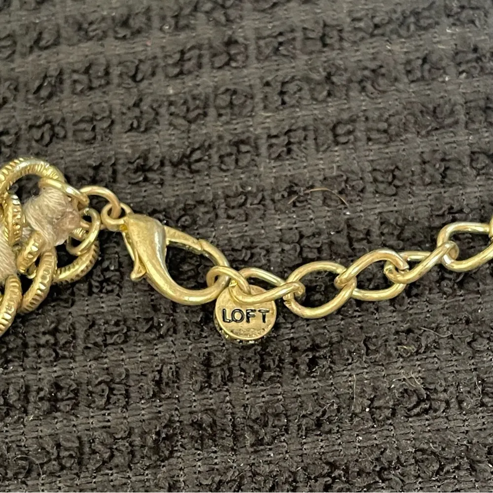 LOFT Ann Taylor Gold/Taupe Mesh/Topaz & Multi-Color Crystal Necklace - Image 5