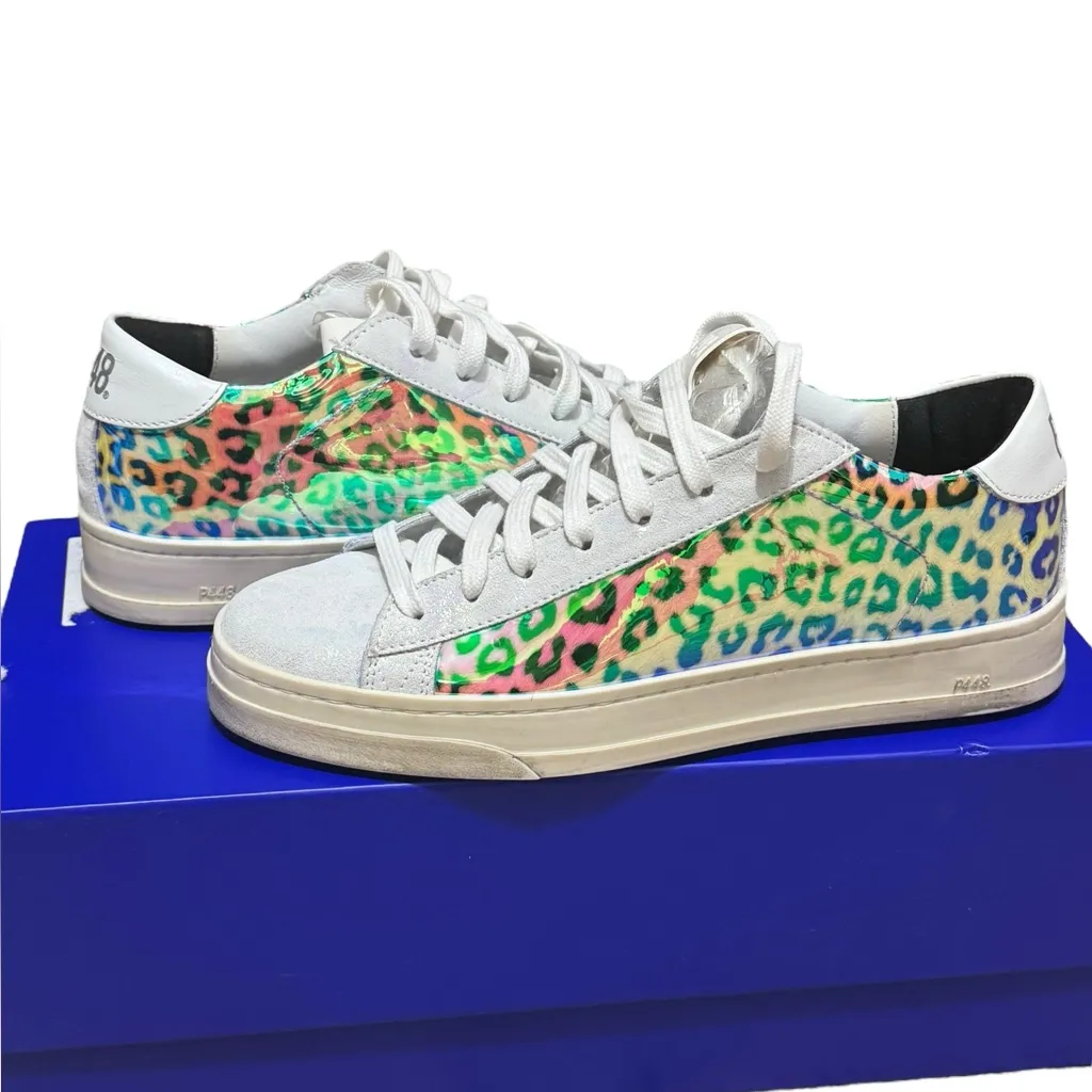 P448 Jack Leopard Hologram Sneakers 37/7 $298 Retail NEW - Image 2