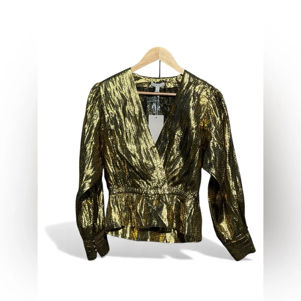 Joie Nadeen gilded lamé peplum blouse IN XS - Image 2