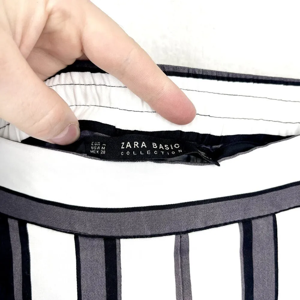 ZARA Pants Women Size Medium Pull On Jogger Striped White High Waisted - Image 4