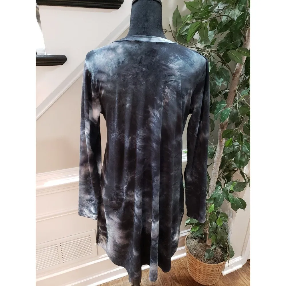 Dress Up Black & White Tie Dye Rayon V-Neck Long Sleeve Knee Length Dress Small - Image 8