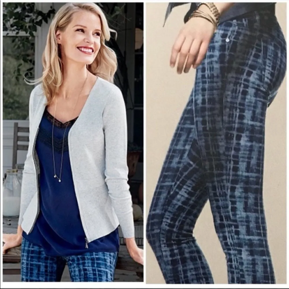 Cabi Jeans Skinny Plaid‎ Blue Womens Size 2 Stretch Slim Fit Pants - Image 2