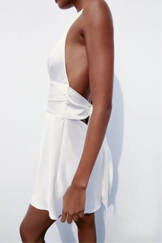 Zara halter dress satin white effect bow back tied wedding party coctail shower - Image 11