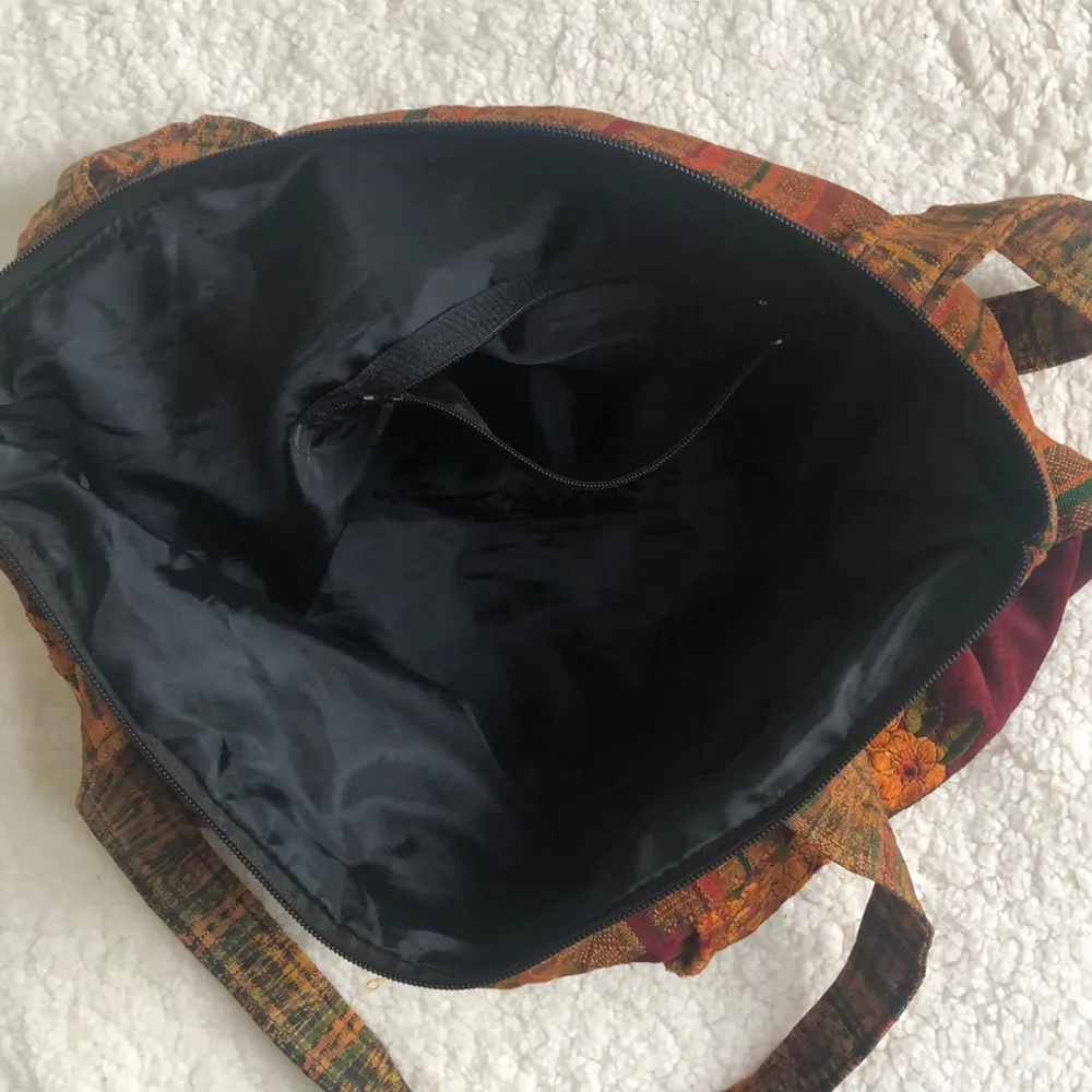 Boho Embroidered Tapestry Cottagecore Western Festival Retro Purse Tote Zip Bag Gold - Image 5