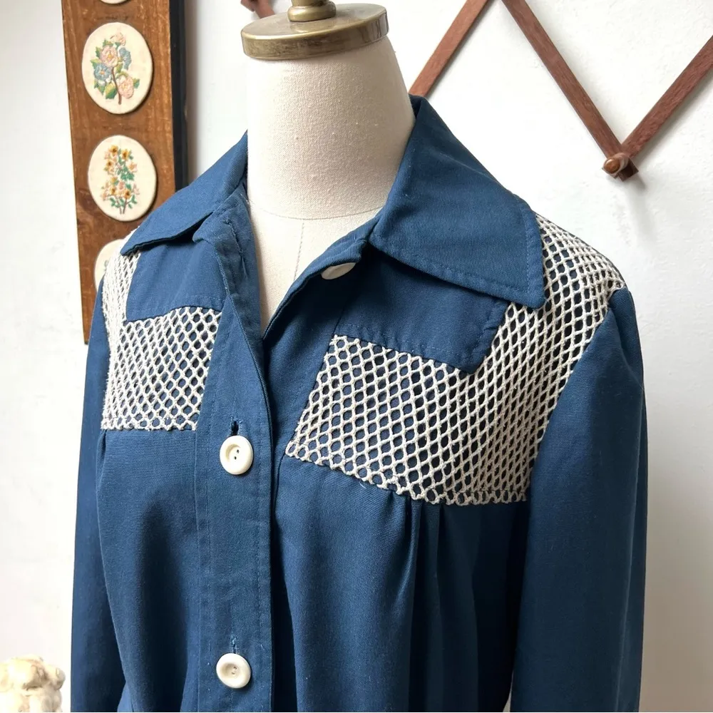 1960s Lightweight Blue Retro Belted Jacket Size M - Image 3