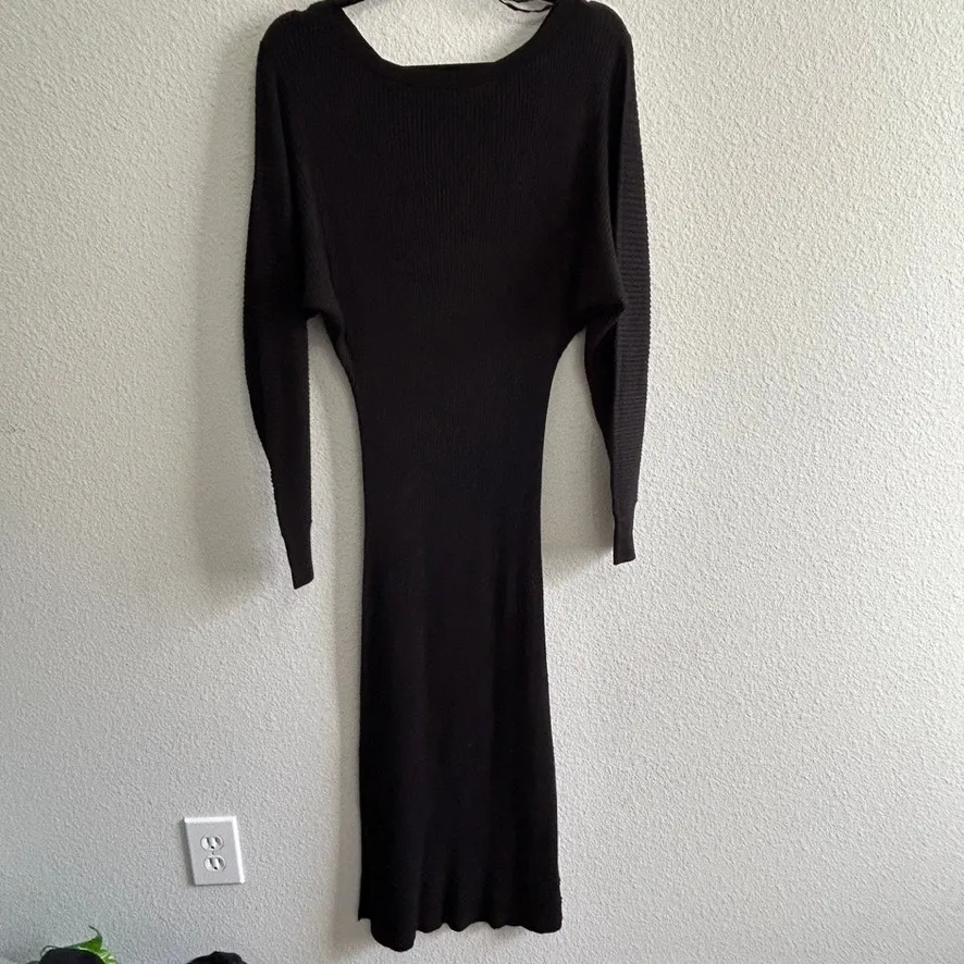 Anthropologie Shea Ribbed Rib Knit Sweater Midi Dress Black Boat Neck Small - Image 5