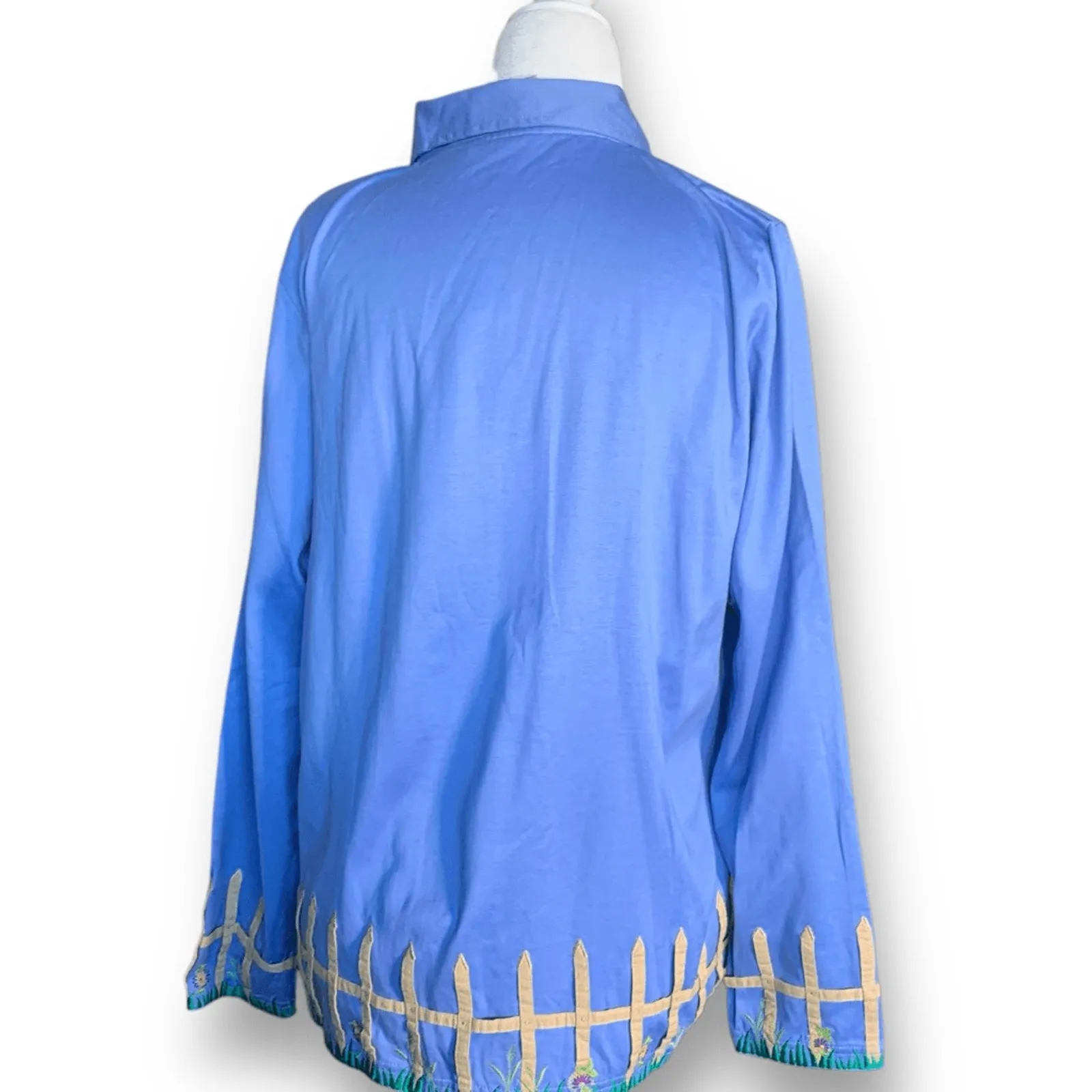 Vintage Michael Simon Lite Horse Embroidered Button Front Shirt Small Boho Ranch Blue - Image 6