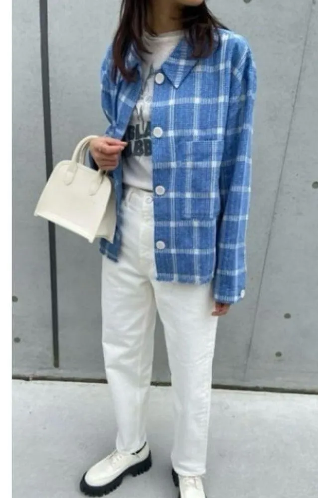 Moussy Plaid Loose Shirt Blue Size M - Image 2