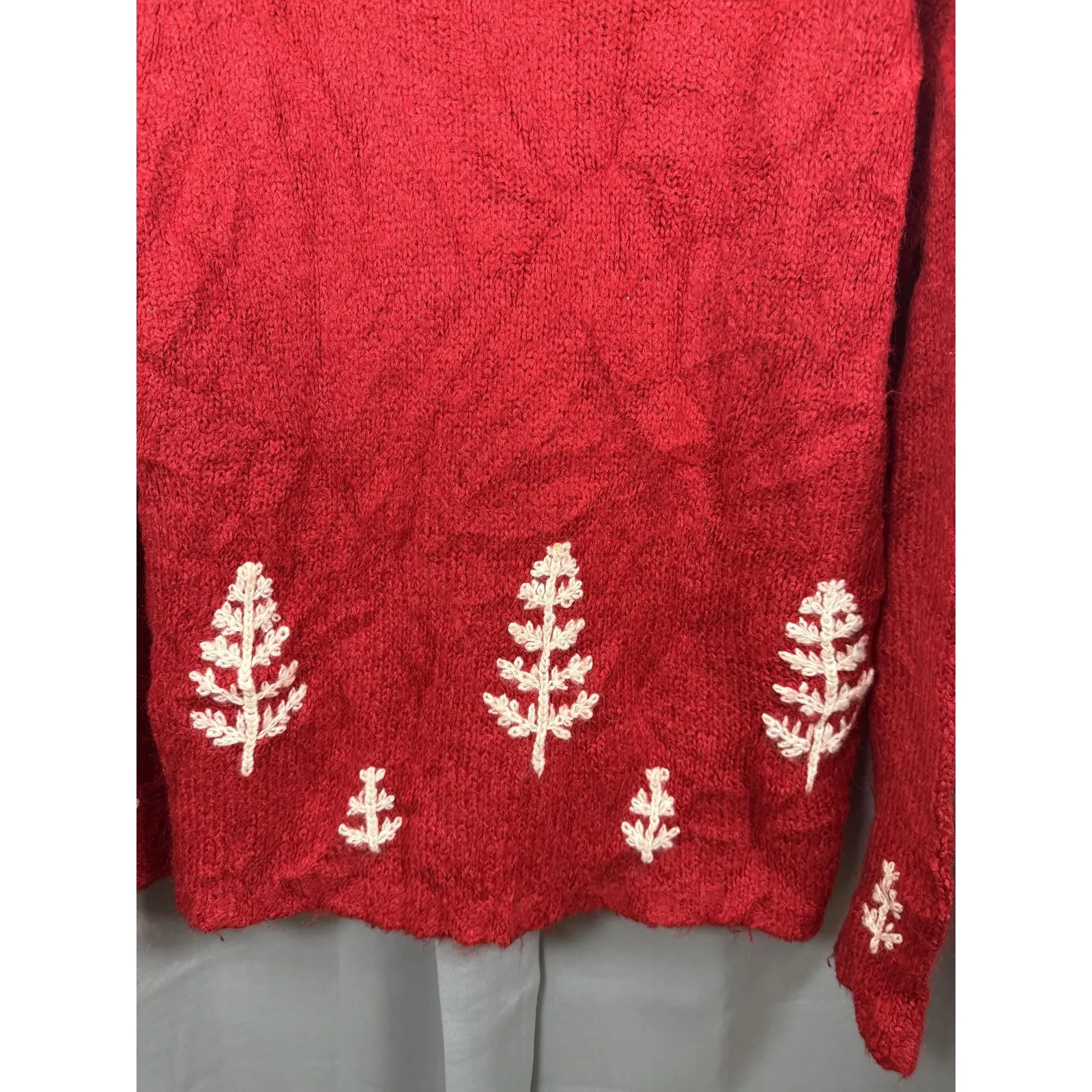 Karen Scott Sweater Womens Large Red Wool Blend Tree Embroidered Crewneck Winter - Image 2
