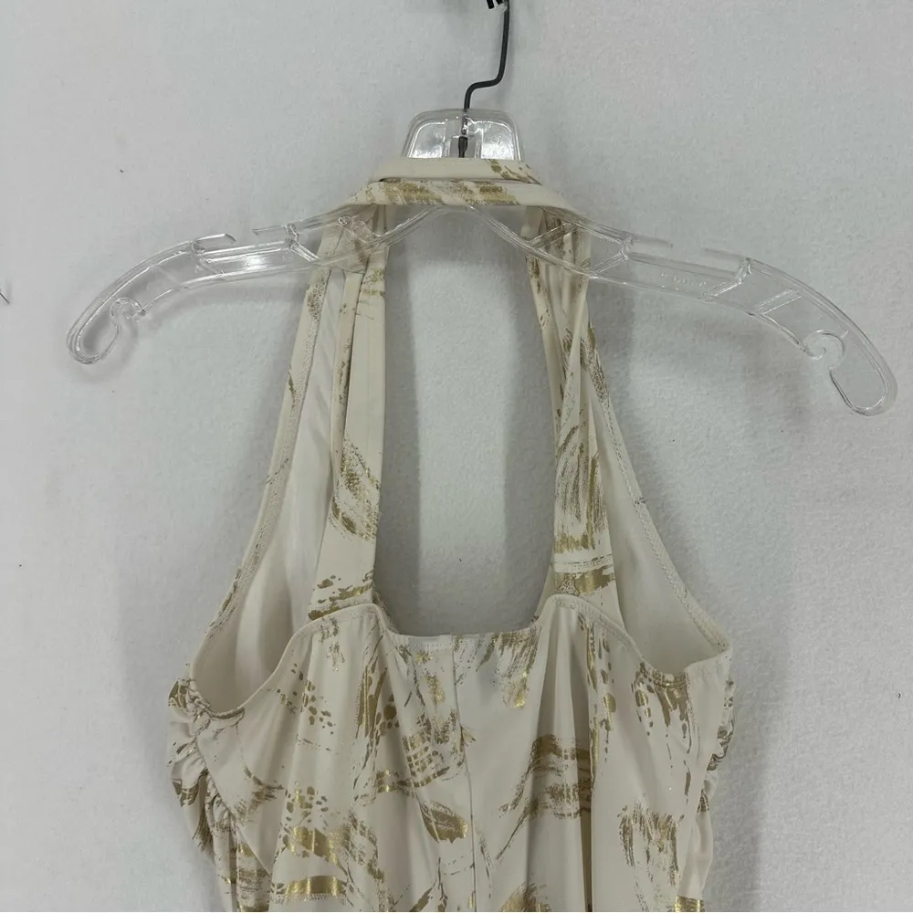 Dots Cross Back Tank Blouse Sequence Womens Medium Beige Gold - Image 8