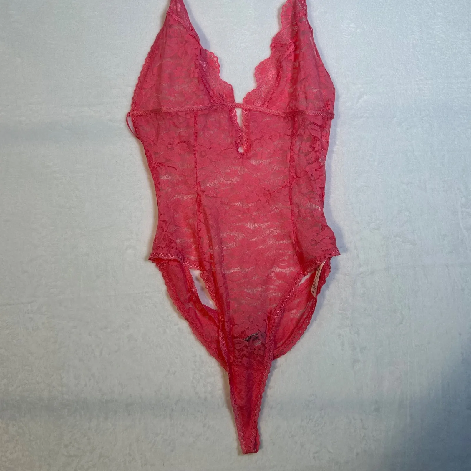 In Bloom by Jonquil Pink Lace Halter Teddy Bodysuit Thong Medium Valentines Day - Image 4