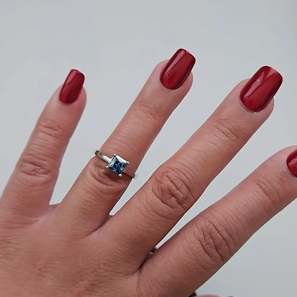 1ct Royal Blue Princess Cut Moissanite Ring Size 5.25 - Image 4