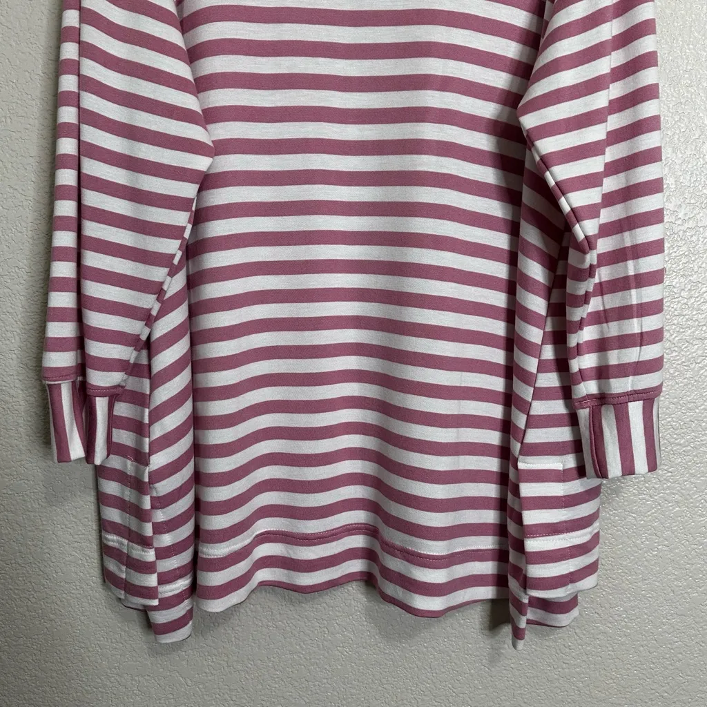 Jane and Delancey Pink and White Striped V-neck Hoodie Tunic Sweatshirt, Size 1X - Image 7