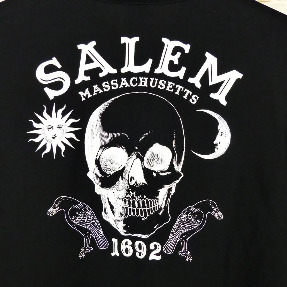 Hot Topic Skull Salem Oversized Button Shirt Womens S Black Goth Witch Moon - Image 10