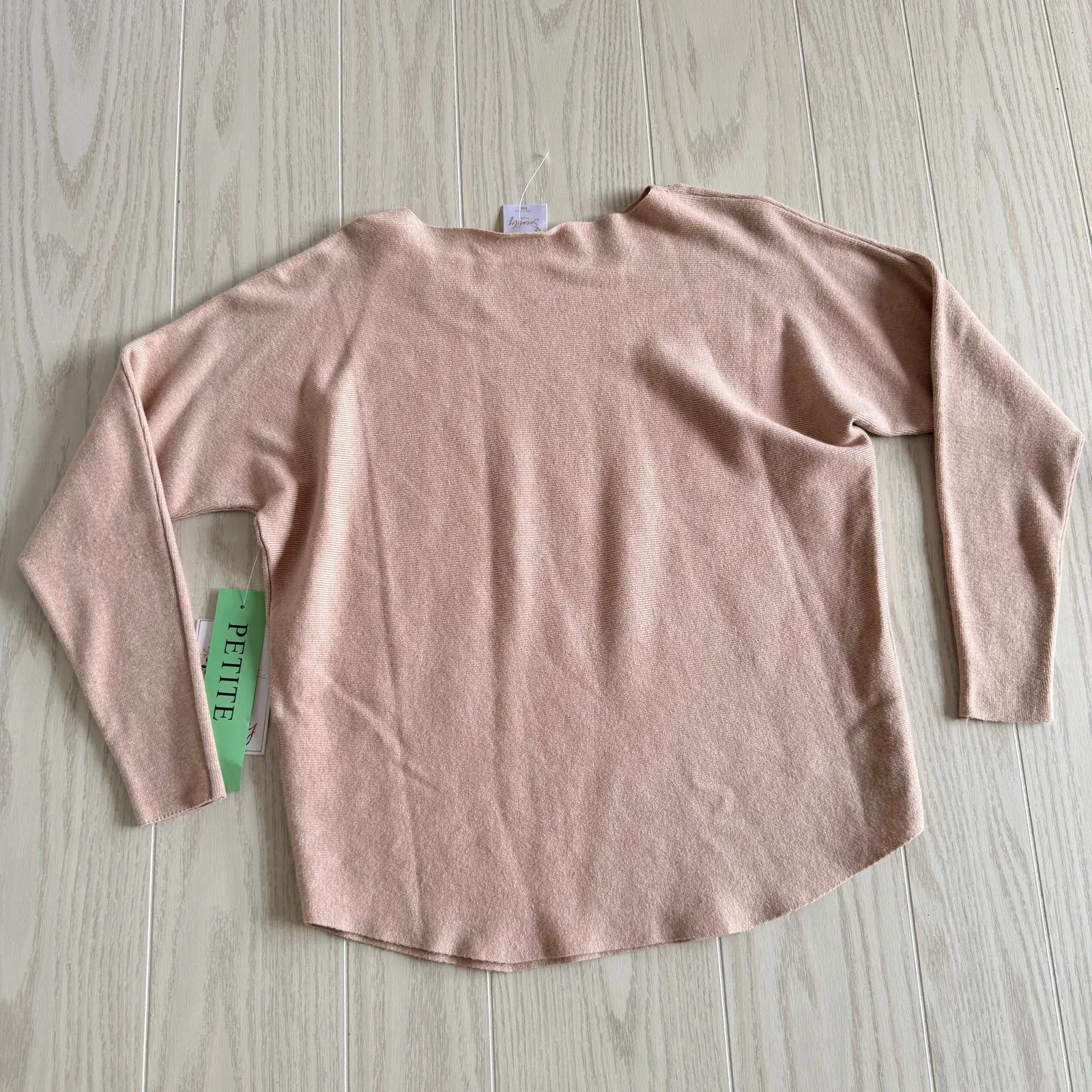 Sirenlily Petite Medium Beige Long Sleeve Rhinestone Jewel Neck Sweater Tan Size undefined - Image 7