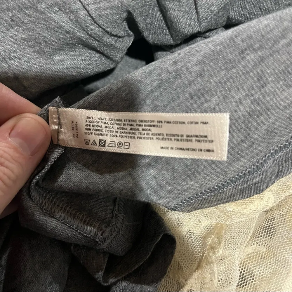 Anthropologie Eloise Grey Long Sleeve Blouse Top with Lace Woodland Theme - Image 5