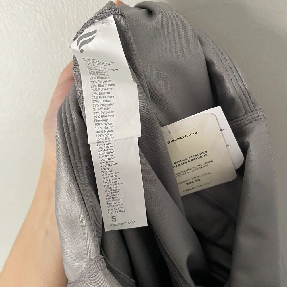 Fabletics Size S Gunmetal Shine Sheen Motion365 Contour Leggings High Rise NEW - Image 4