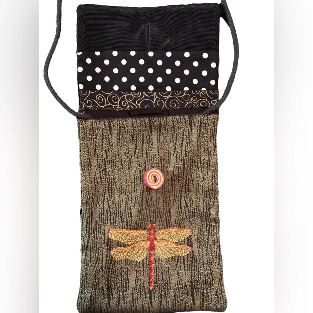Gypsy Camp Boodle Bag Dragonfly & Peacock Feather Tapestry Boho Crossbody Black - Image 8