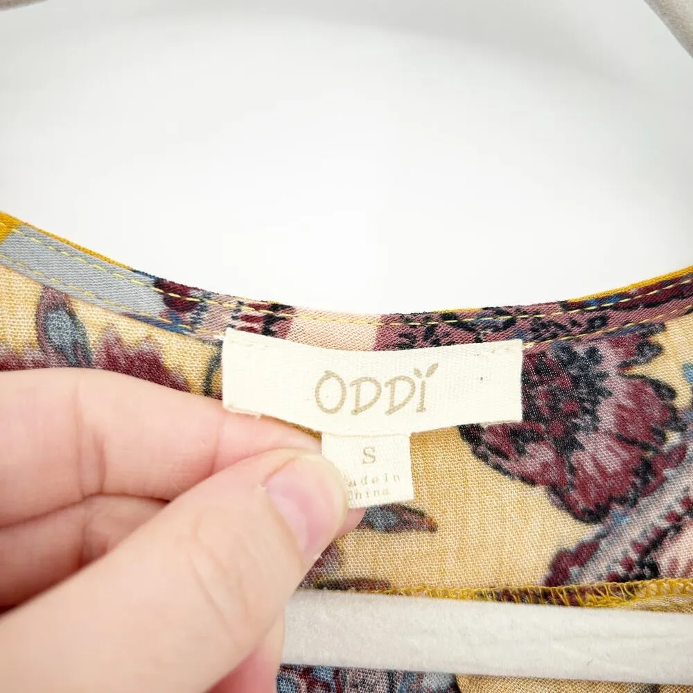 Oddy Womens Boho Peasant Artsy Mixed Floral Long Sleeve Peplum Top Blouse Size S - Image 4