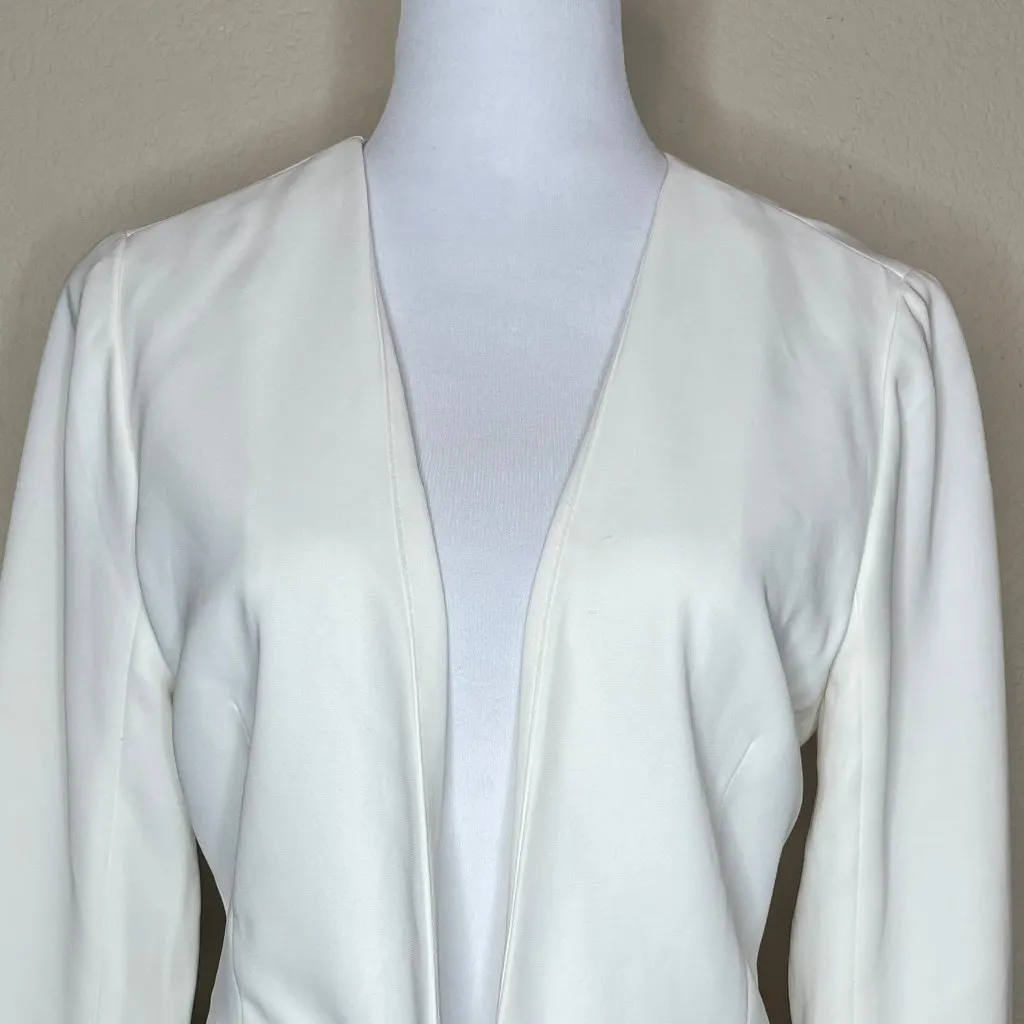 Love  Ivory Cropped Zipper Accented Long Sleeve Open Blazer Sz Med - Image 2