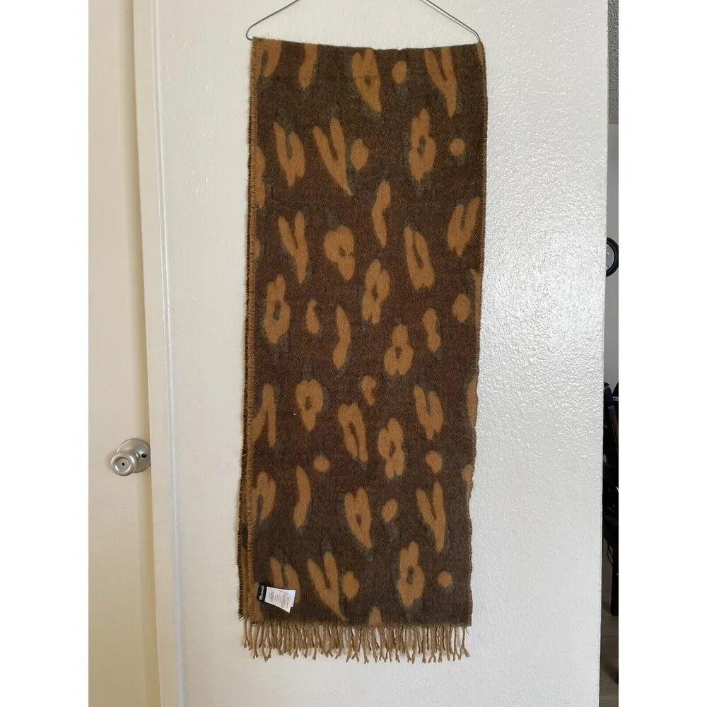 Madewell Brown Double-sided Tassel Leopard Animal Print Knit Scarf Soft & Warm - Image 3
