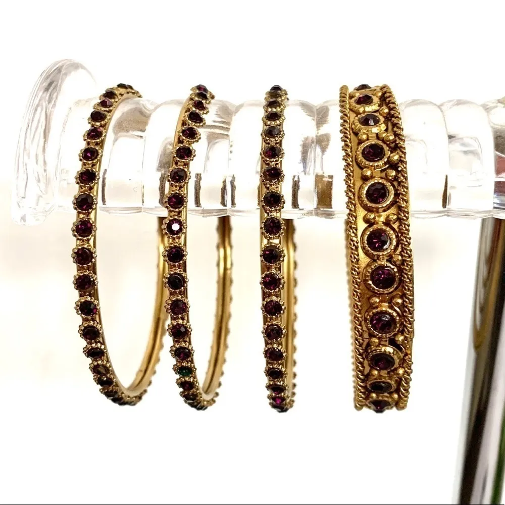 4 bangle bracelets festival ready boho rhinestone Purple - Image 3