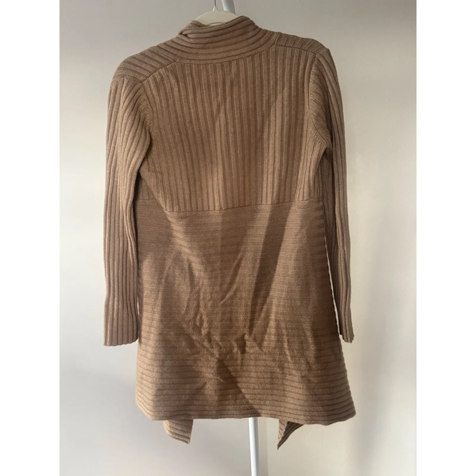 Autumn Cashmere Rib Drape Cardigan Taupe Asymmetrical Lagenlook Elevated - S - Image 5