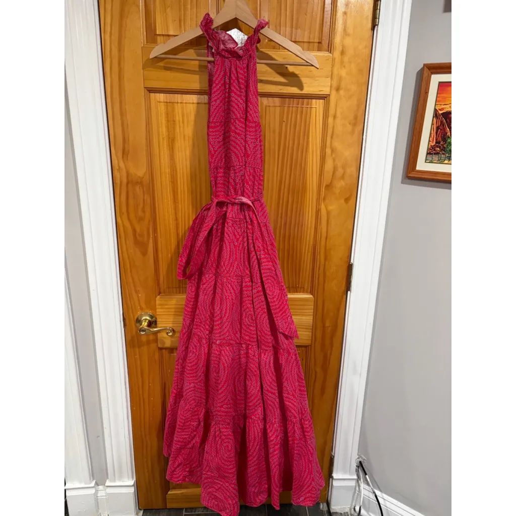 Rhode Julia Tiered Halter Maxi Dress Pink Red Printed 100% Cotton Size L Size L - Image 10