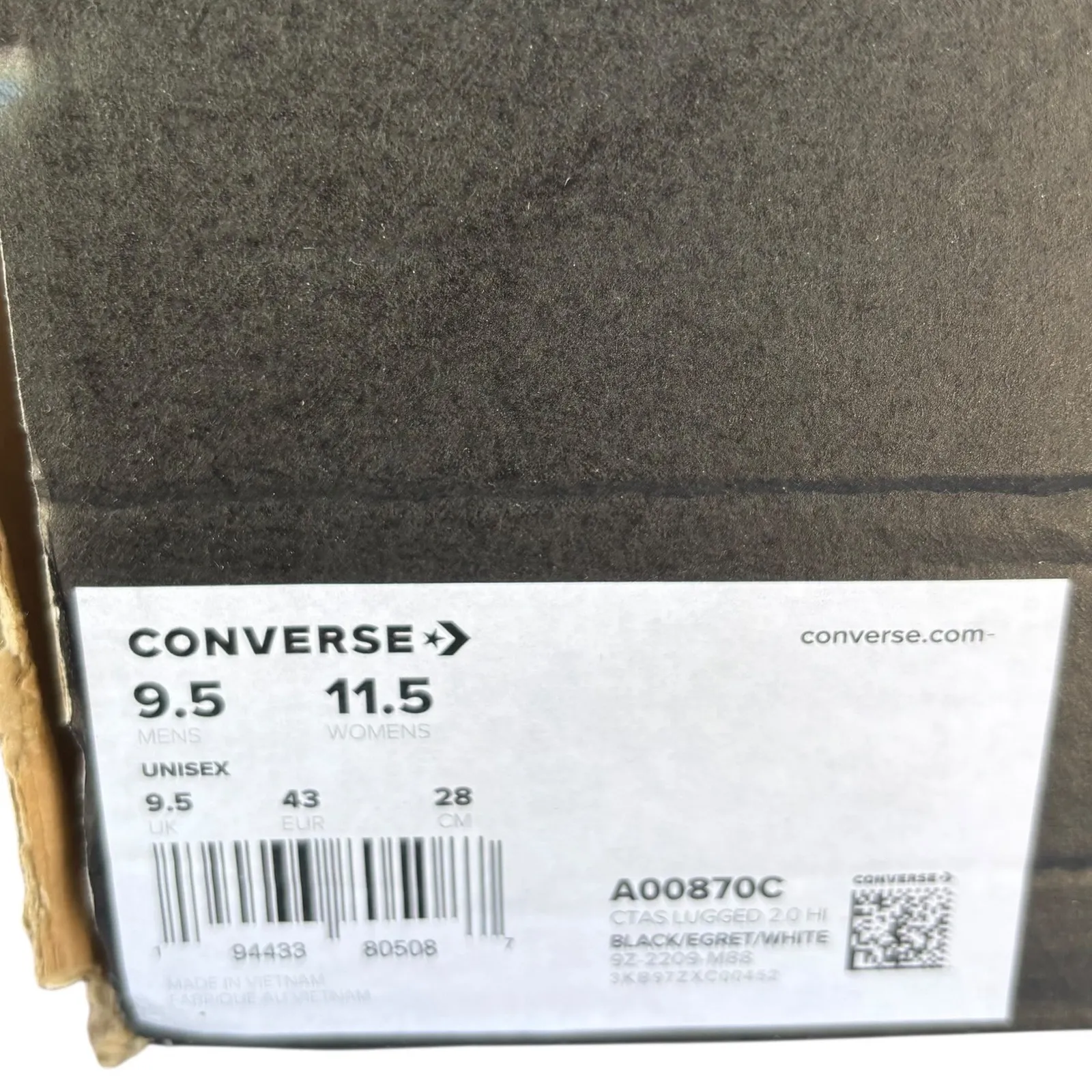 Converse CTAS Lugged 2.0 Hi Top Platform Sneakers Black White Unisex Size 11.5 W - Image 12