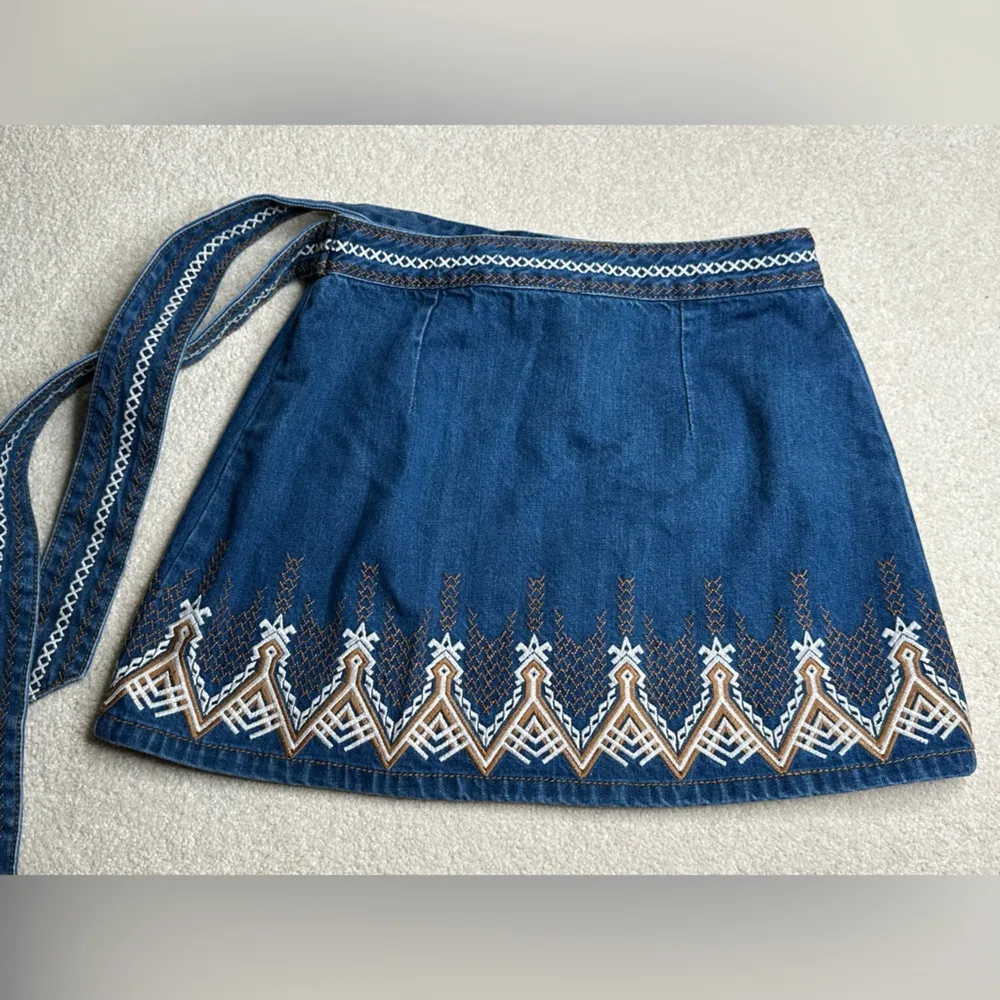 Free People Blue Cream Wrap Mini Skirt - Image 7