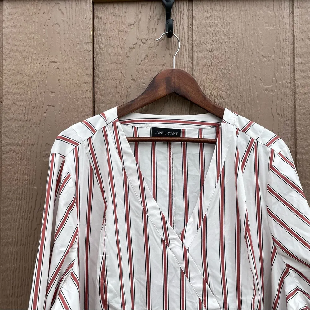 Lane Bryant Womens Shirt Blouse Stripe Faux Wrap Long Sleeve Red Plus Size 26 - Image 5