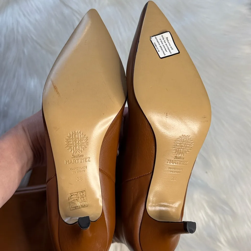 Souliers Martinez Brown Elena 60 mm Knee High Boots Tan Size 7 - Image 6