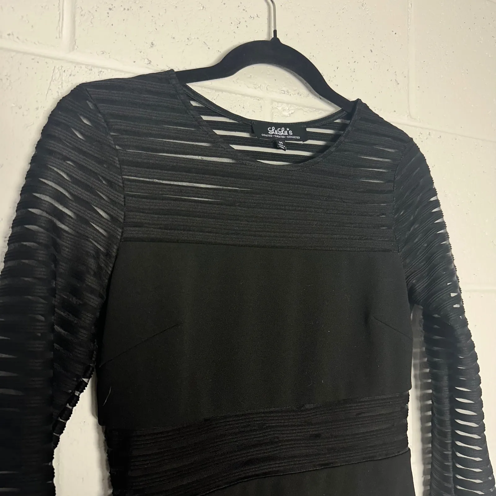 LuLu's‎ Black Sheer Striped Long Sleeve Bodycon Cocktail Party Dress - M - Image 2
