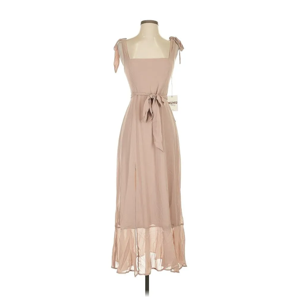 Show Me Your Mumu Claire Midi Dress in Soft Beige Chiffon S NWT - Image 4