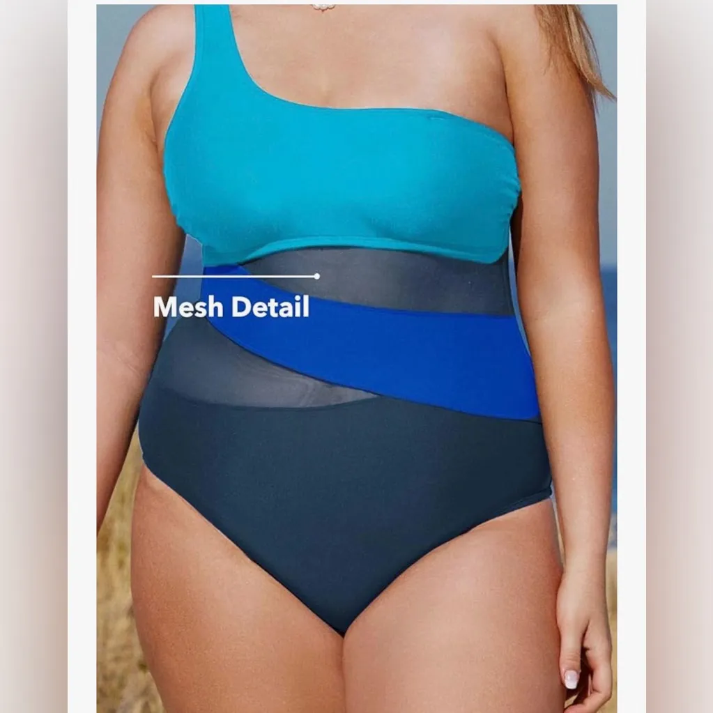 NEW CUPSHE Plus Swimsuit 1 Pc Bathing Suit Mesh Removable Straps Swimwear 0X - Image 5