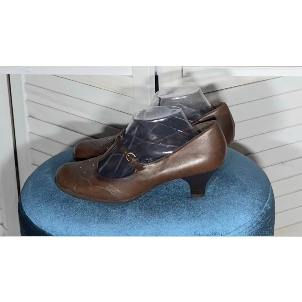 Aerosoles brown heelrest Mary Jane wing tip pump leather vintage style shoes 9 - Image 2