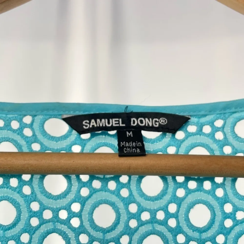 Samuel Dong Eyelet Jacket Dress in Blue‎ Size Medium Blue - Image 2