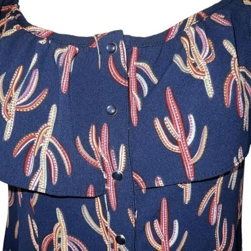 GYPSIES & MOONDUST‎  Navy On/Off Shoulder Rainbow Cactus Print Dress NWOT Medium - Image 3