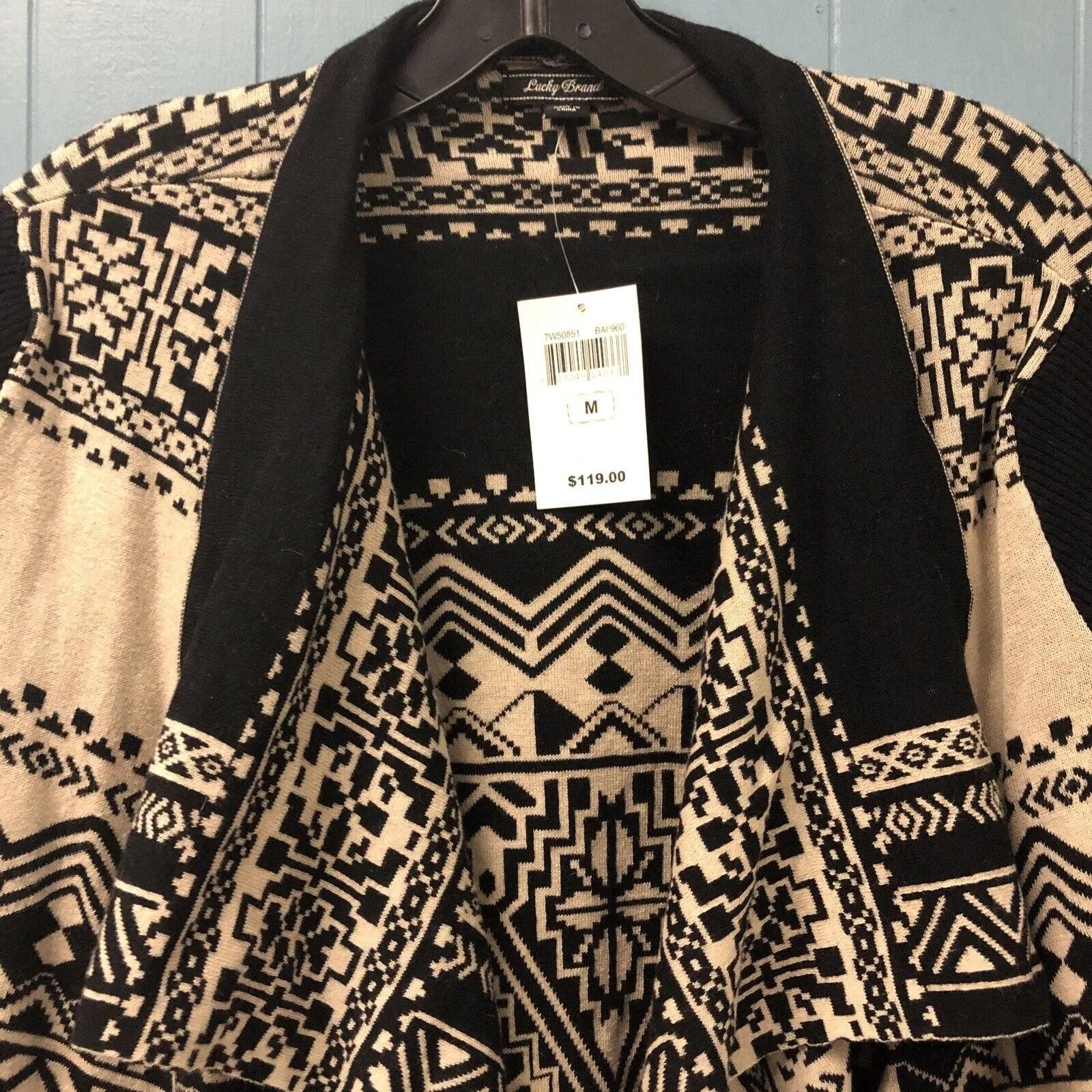 Lucky Brand Southwest Open Front Cardigan Long Line Aztec Waterfall Sweater SZ M - Image 5