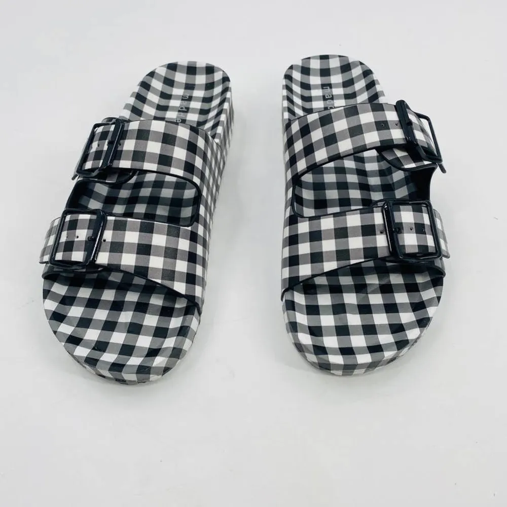 Madden Girl Teddy Black White Gingham Check Buckle Strap Footbed Sandals Size 6 - Image 5