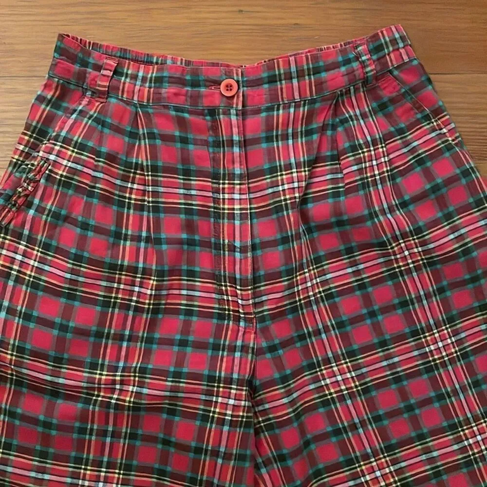 Izod Lacoste Vintage Red Tartan Plaid Shorts Womens Size 6 Preppy High Rise - Image 10