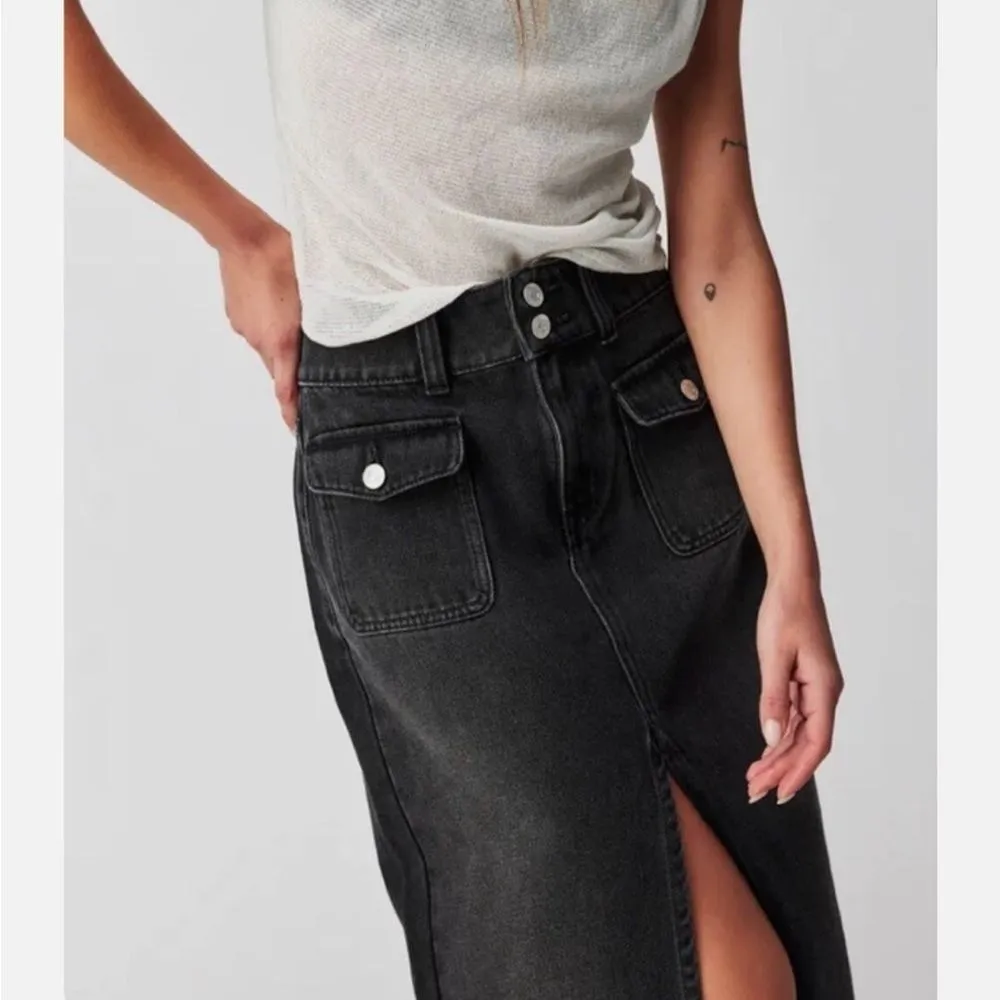 We The Free x Free People Madison Denim Midi Skirt In Black 29 - Image 3