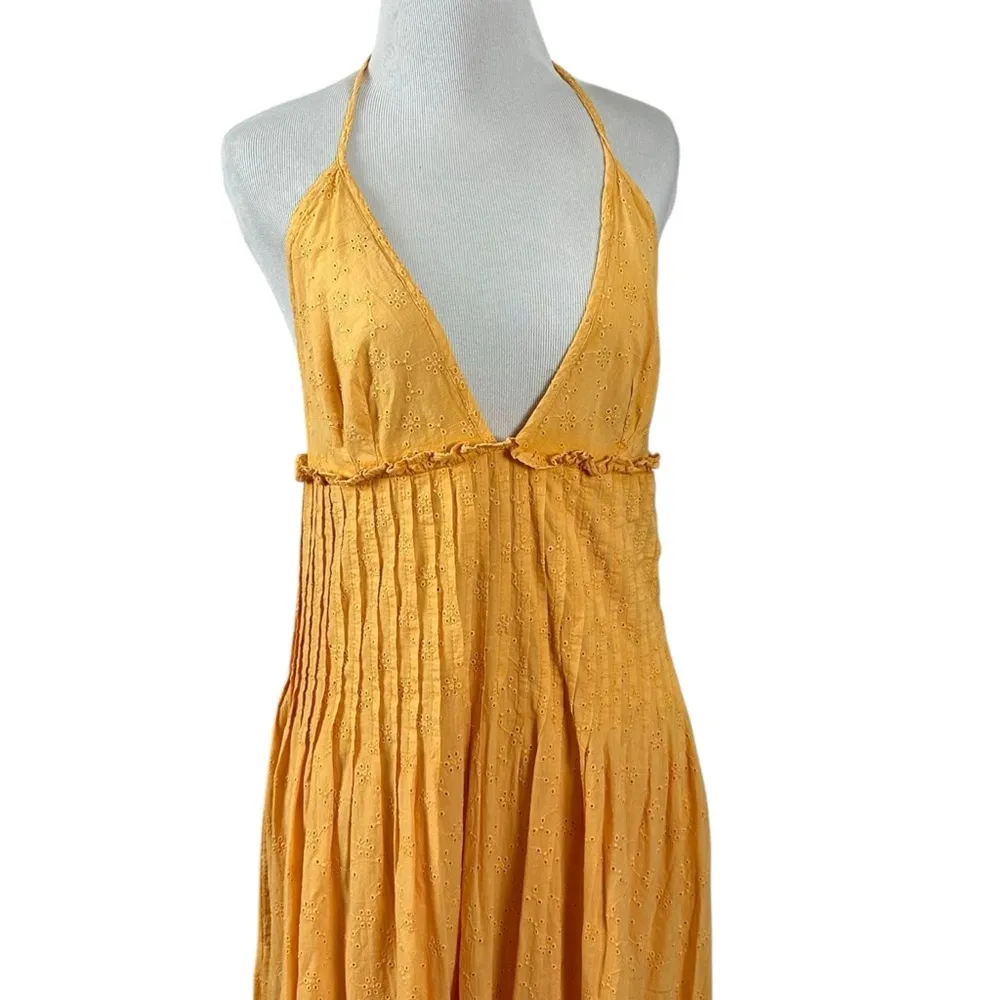 Free People Ethereal Bohemian Eyelet Lace Ruffle Halter Maxi Dress Large NEW - Image 4