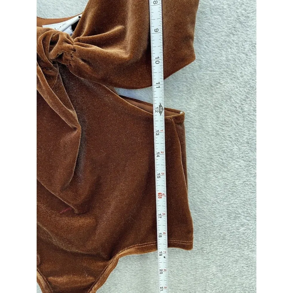 Just Polly Women's Bodysuit Velvet Brown Size XS Cutout Hips Sleeveless - Image 7
